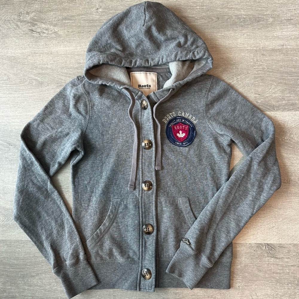 Vintage Roots Gray Hooded Button-Up Jacket